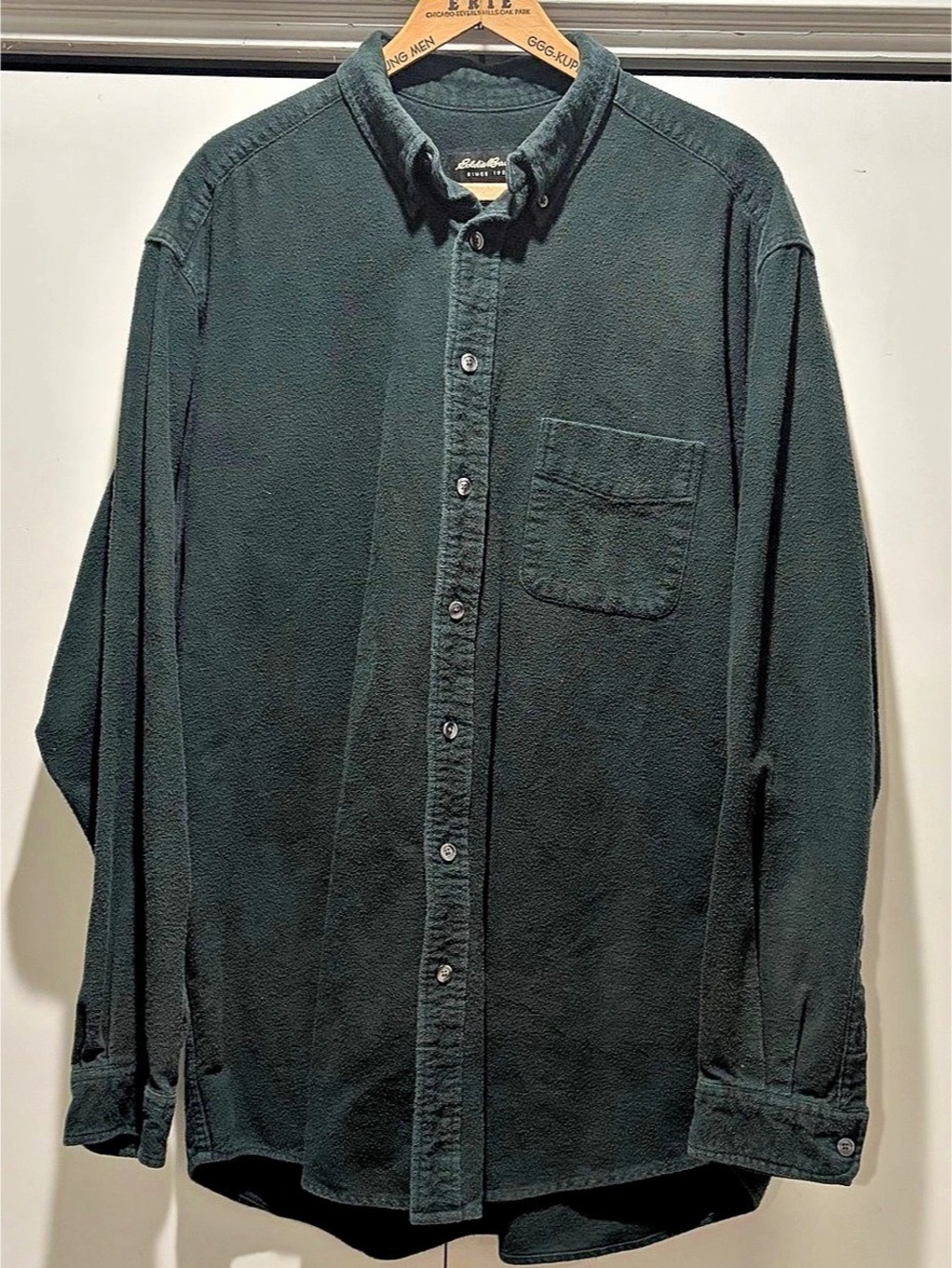 Eddie Bauer Men's Green Chamois Flannel Button Down Shirt XL Tall
